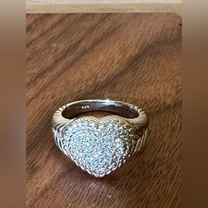 JUDITH RIPKA DIAMONIQUE STERLING SILVER HEART DESIGNER CZ  SIZE 9 RING